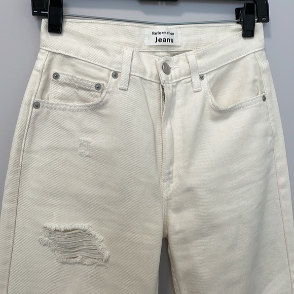 Reformation Jeans Distressed Cream 25 - Picture 2 of 5